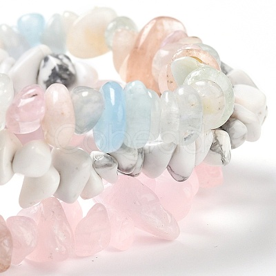 Chips Natural Rose Quartz & Morganite & Howlite Beaded Stretch Bracelets Sets BJEW-JB05332-04-1