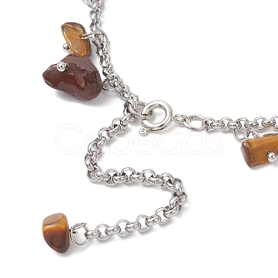 3Pcs 304 Stainless Steel Natural Mixed Gemstone Chips Charm Bracelets BJEW-JB12376-1