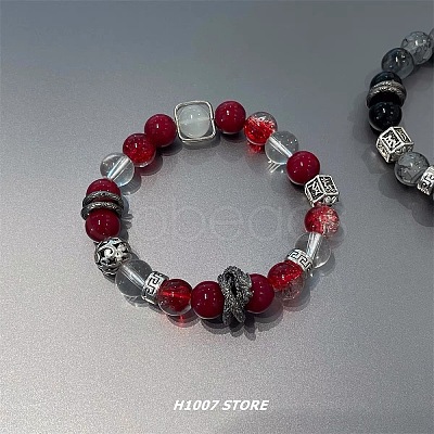 Dragon Alloy Glass Round Beaded Stretch Bracelets for Women WGCDDF3-04-1