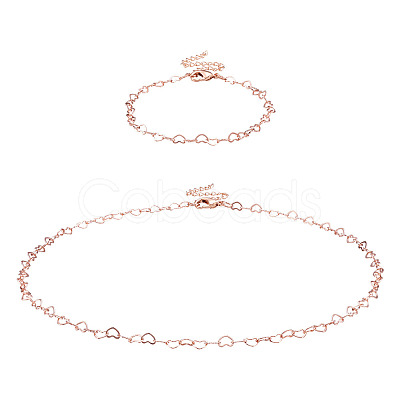 1 Set Brass Heart Link Chain Bracelets & Necklace SJEW-TA0001-04-1