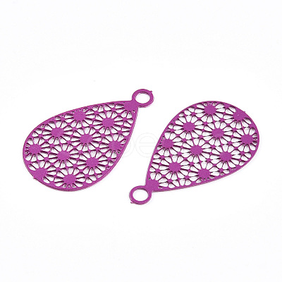 Spray Painted 430 Stainless Steel Filigree Pendants STAS-WH0047-78G-1