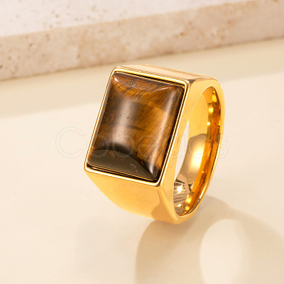 304 Stainless Steel and Natural Tiger Eye Finger Rings FS-WGCBD79-03-1