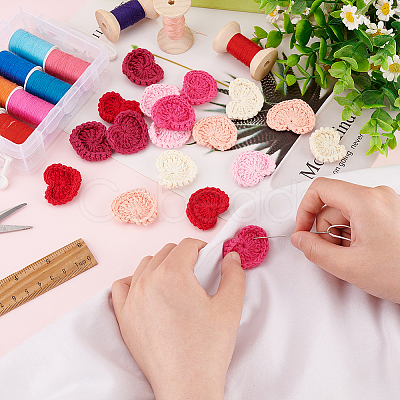 18Pcs 6 Colors Heart Handmade Crochet Cotton Appliques AJEW-FG0002-47-1