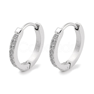 304 Stainless Steel Micro Pave Clear Cubic Zirconia Huggie Hoop Earrings EJEW-C096-01F-P-1