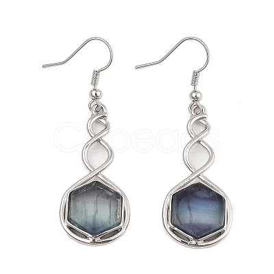 Hexagon Natural Fluorite Dangle Earrings EJEW-K298-01P-10-1