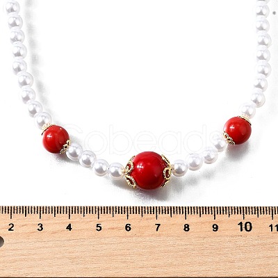 Brass & ABS Imitation Pearl Round Graduated Beaded Necklaces NJEW-D314-03G-1