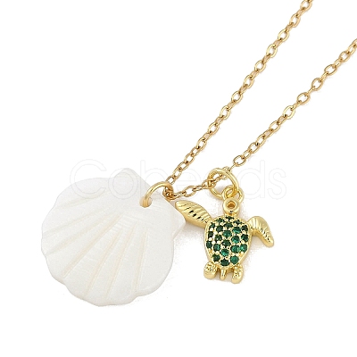 Summer Beach Brass Cubic Zirconia Sea Animal Pendant Necklaces for Women NJEW-B118-03G-04-1