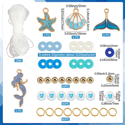 Ocean Theme DIY Disc/Flat Round Polymer Clay Beads & Alloy Enamel Charm Stretch Bracelets Making Kits DIY-SP0003-40-1