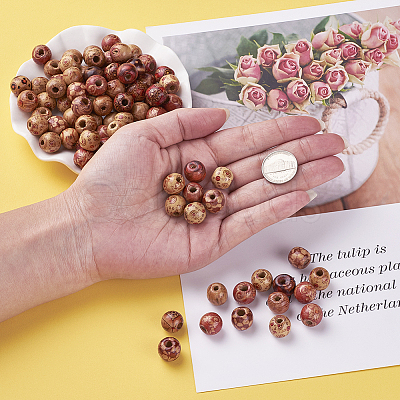 Printed Natural Wood Beads WOOD-TA0001-15-1