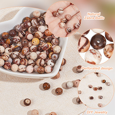 2 Strands Natural Zebra Jasper Round Beads Strands G-GO0001-34-1
