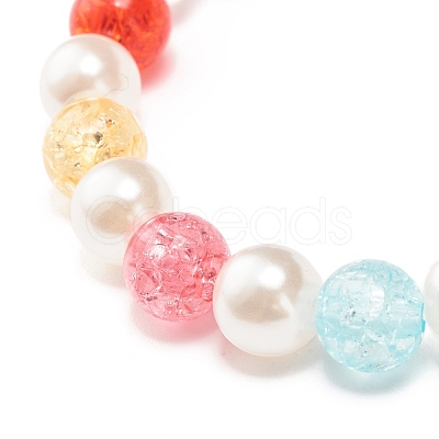Candy Color Round Beaded Stretch Bracelet with Enamel Charm for Kid BJEW-JB07637-1
