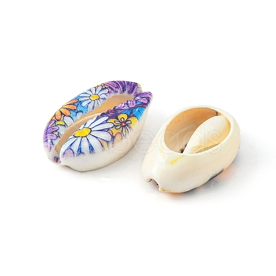 40Pcs 5 Styles Printed Natural Cowrie Shell Beads SHEL-FS0001-05-1