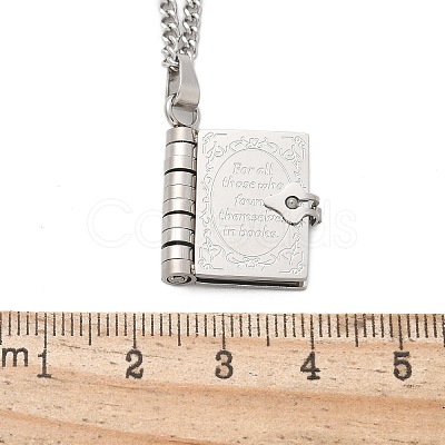 304 Stainless Steel Book Pendant Necklaces for Women NJEW-U037-01A-P-1