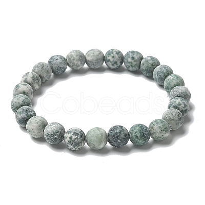 Natural Green Spot Jasper Bead Stretch Bracelets X-BJEW-K212-B-017-1