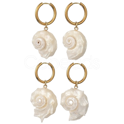 Natural Sea Shell Dangle Hoop Earrings EJEW-JE07355-1
