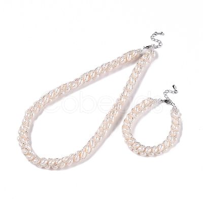 Natural Cultured Freshwater Pearl Beads Necklaces & Bracelets Jewelry Sets SJEW-N039-01-1