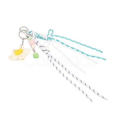 Flower Handmade Woven & Polyester Cord & Resin & Acrylic Beaded Pendant Decorations HJEW-JM04421-02-1