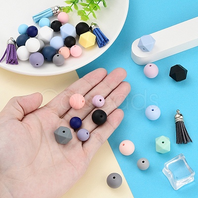 DIY Silicone Bead & Faux Suede Tassel Pendant Decorations Making Kits DIY-YW0010-10-1