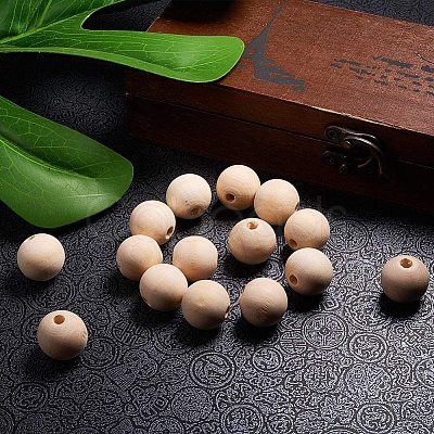 Round Unfinished Wood Beads WOOD-PH0008-12-1