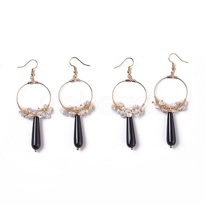 Pearl Chip Beads Dangle Earrings EJEW-L218-07-1