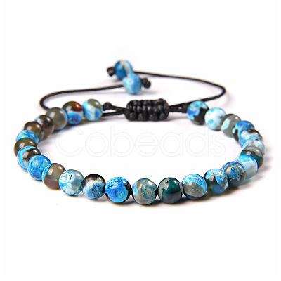Natural Agate Round Bead Adjustable Braided Bracelets UO3136-25-1