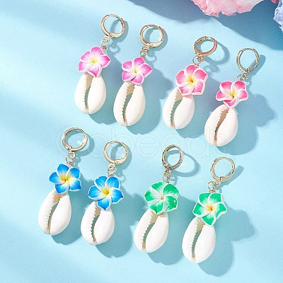 Polymer Clay 3D Flower Hoop Earrings EJEW-JE06968-1