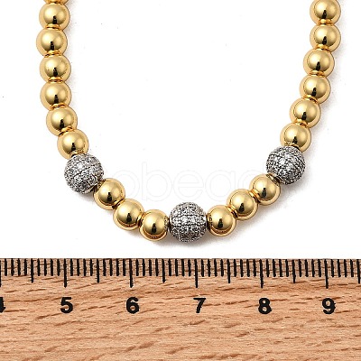 Brass Micro Pave Clear Cubic Zirconia Round Beaded Necklaces for Women NJEW-K392-17G-1