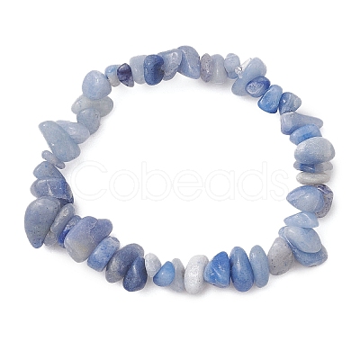 Dyed & Heated Natural Blue Aventurine Chip Beaded Stretch Bracelets for Men Women BJEW-JB12089-01-1