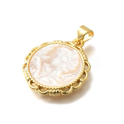 Brass with Natural Shell Carved Pendants KK-Z091-05G-01-1