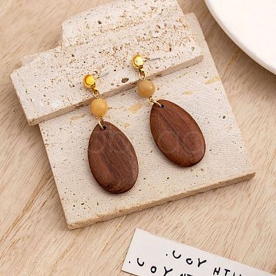 Wood & Brass Dangle Stud Earrings WGD57B9-05-1