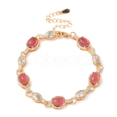 Brass Micro Pave Clear Cubic Zirconia Oval Link Bracelets for Women BJEW-F503-01G-1