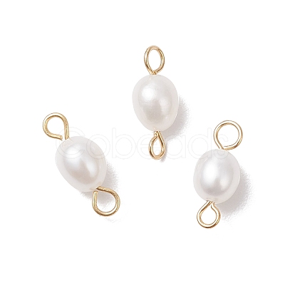 Natural Cultured Freshwater Pearl Rice Connector Charms PALLOY-JF04186-02-1