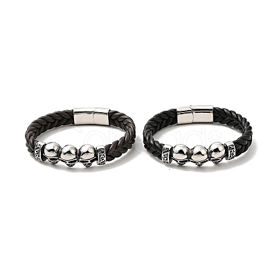 304 Stainless Steel Beaded Link Bracelet with Magnetic Clasp for Men Women BJEW-C021-22-P-1