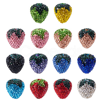 14Pcs 14 Colors Handmade Polymer with Rhinestone Clay Beads CLAY-BT0001-09-1