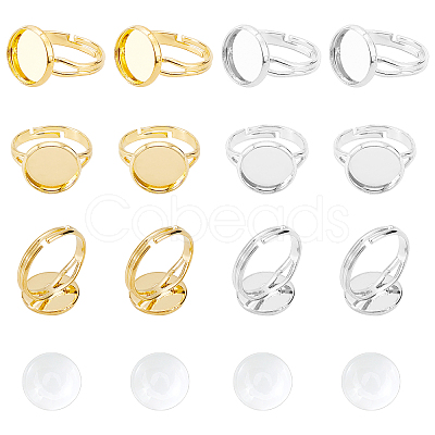 40pcs 2 Colors Adjustable Brass Ring Components and 40Pcs Glass Cabochons DIY-PH0002-70-1