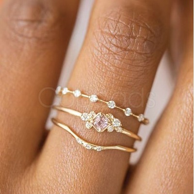 3Pcs Rhombus Zinc Alloy with Crystal Rhinestone Finger Rings FS-WG622CD-05-1