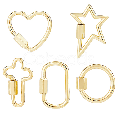 5Pcs 5 Styles Brass Screw Carabiner Lock Charms KK-HS0015-15-1