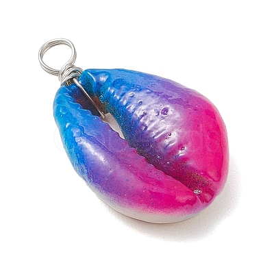 Spray Painted Natural Cowrie Shell Deep Sky Blue Pendants PALLOY-JF04260-01-1