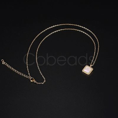 Natural Shell Square Pendant Necklace with Stainless Steel Chains TM4742-1-1