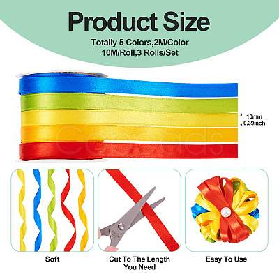 3 Rolls Rainbow Color Polyester Ribbon Set OCOR-TA0002-17-1