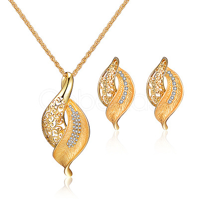 Leaf Alloy Rhinestone Pendant Necklaces & Stud Earrings Sets FS-WG55378-01-1