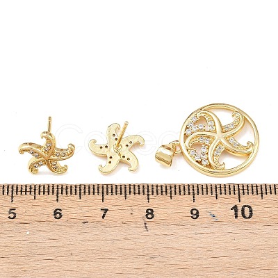 Brass Micro Pave Cubic Zirconia Pendant & Stud Earrings Sets for Women SJEW-F227-01A-G-1