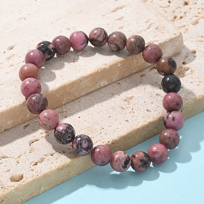Natural Rhodonite Beads Stretch Bracelets X-BJEW-F380-01-B16-1
