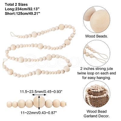 Round Natural Wood Beads Wall Hanging Decorations WOOD-GA0001-08-1