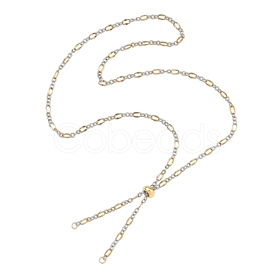 2Pcs Adejustabel Two Tone 304 Stainless Steel Oval Link Chains Necklace Making AJEW-JB01667-1