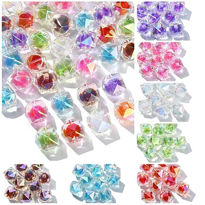 10Pcs Two Tone UV Plating Rainbow Iridescent Acrylic Beads TACR-YW0002-33H-1