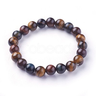 Natural Tiger Eye Beads Stretch Bracelets BJEW-F380-01-B18-1