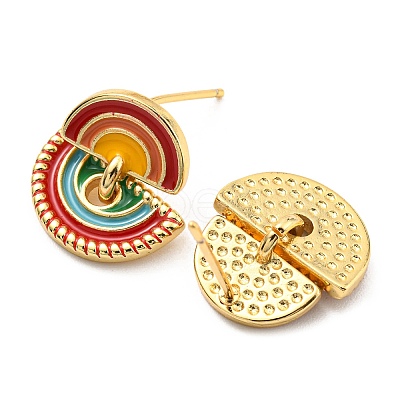 Real 18K Gold Plated Brass Rainbow Dangle Stud Earrings with Enamel KK-C026-13G-1