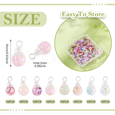 80Pcs 8 Colors Baking Paint Crackle Glass Pendants PALLOY-TAC0186-1