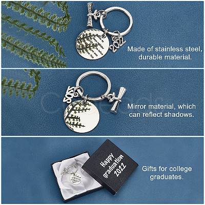 9Pcs 9 Style Graduation Theme 201 Stainless Steel Keychain Clasps KEYC-PH0001-52-1